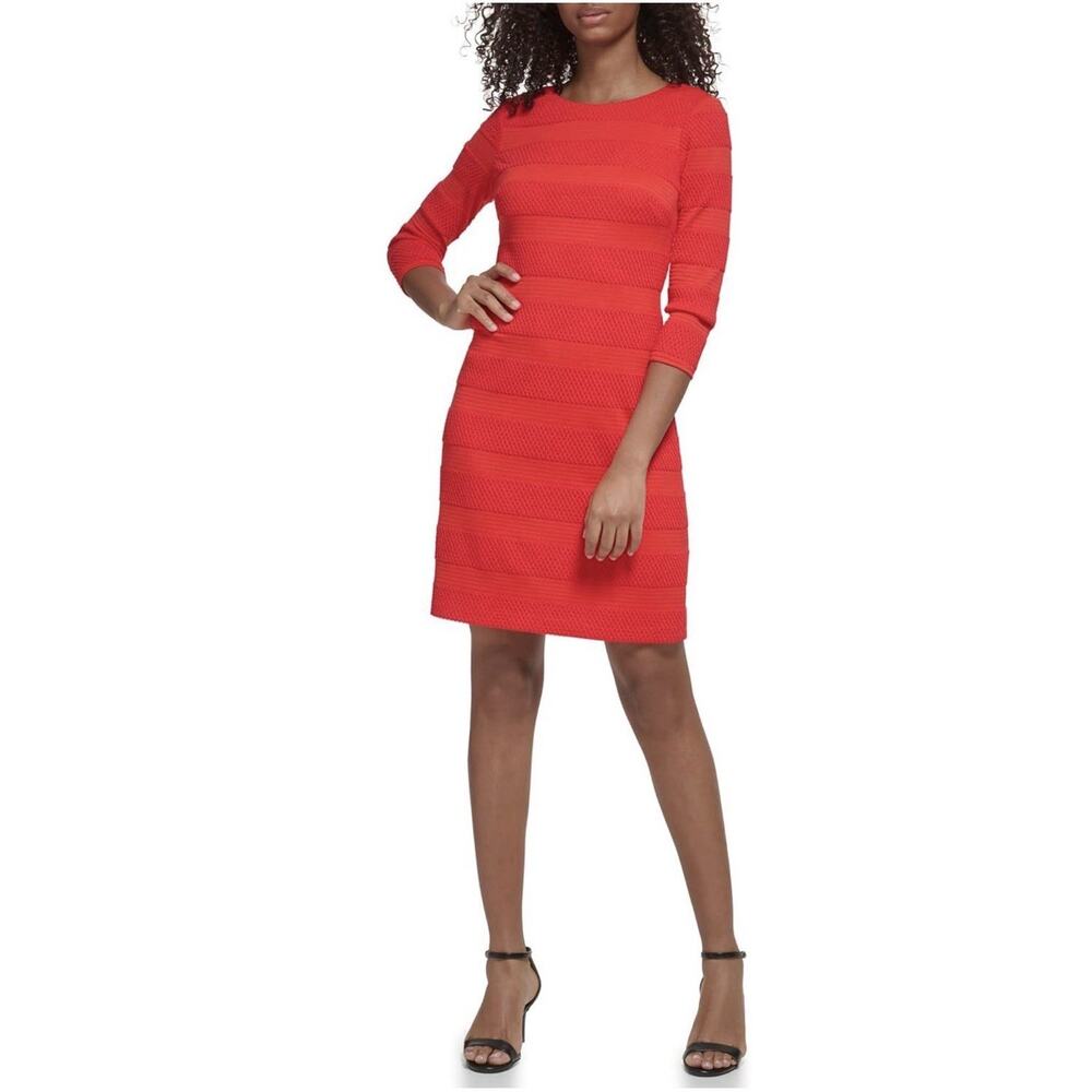 Jessica Howard Women's Style Shift 3/4Sleeve Knit Jacquard Red Sz 8
